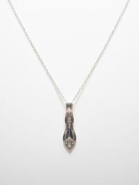 Handmade boho repurposed silver‎ stainless steel floral spoon pendant necklace
